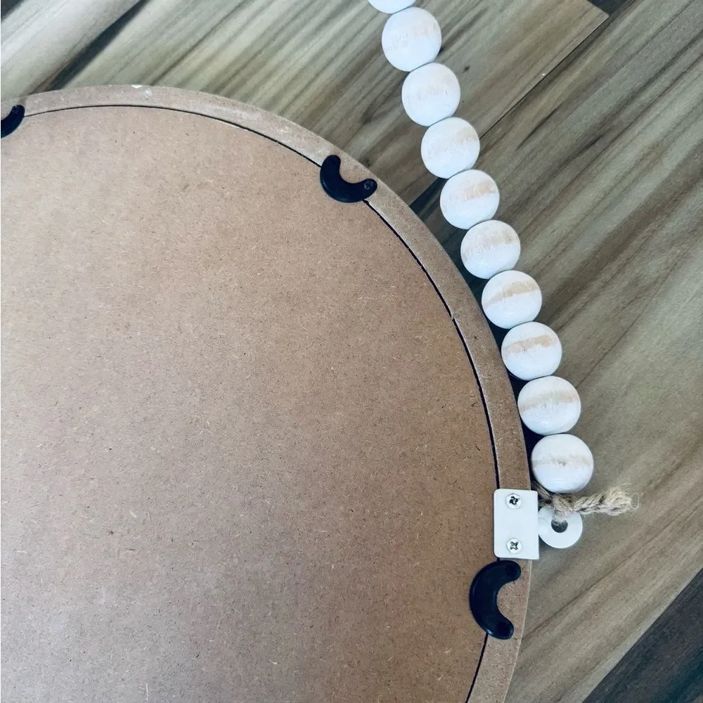 Wood Beaded Rustic Round Wall Mirror